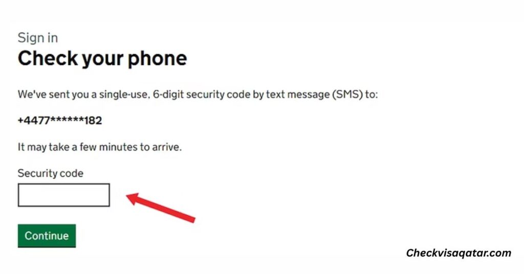 6. Check the code and add it in the ‘Security code’ box below, press ‘Continue’.